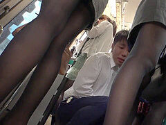 Asijské, Černé, Honění, Japonské, Nylonové, Punčocháče, Upskirt