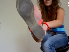Sensual foot tease with flawless bare soles in sandals - Ukrainian foot idol, POV foot worship