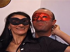 Brunette milf Gaya cheats on her husband with neighbor Nico by hiding behind a mask while fucking and is filmed and seen in POV