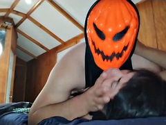 He brutally fucked my hot stepmom, she didnt even know that her stepson was fucking her because she was wearing the Halloween onesie.