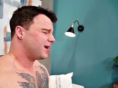 Tattooed solo amateur jerking off and cumming after casting