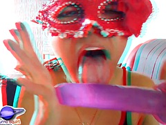 Saturno Squirt is the most beautiful Latin babe, she has a pink and open vagina, she gives a blowjob with a mask