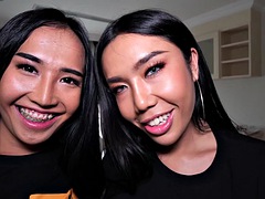 Threesome with two amazing Asian teen ladyboys Mos and Meme