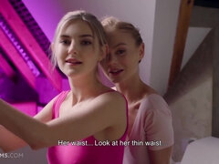 Two beautiful shaved models Nancy A and Eva Elfie exploring each other's pussies in this hot lesbian scene - European erotic lesbian sex