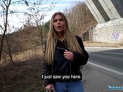 Zlata Shine's massive natural boobs get rammed by a stranger with a massive dick in public