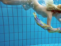 Blonde in a dress in the pool