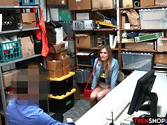 Teen amateur caught stealing and fucked by security