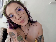 Sexy otaku gal with purple hair is uninhibited on her live camera show all the time because she stays excited