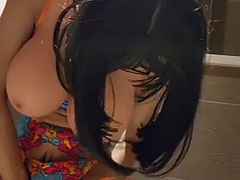 Doing a dildo in public!!! Exhibitionist Gina fucks with a dildo in a public toilet