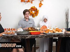 Muslim stunner Audrey Royal celebrates thanksgiving with spunky fuck on the table