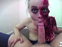 kinky zombie gets her pack of man-meat and jizz