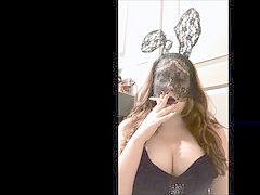 punk teenage goddess Smoking in Black Bunny Mask - Big Tits - Dark Lipstick