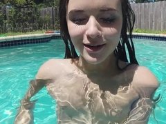 Hot girls are kissing each other in the cool pool and are having sex