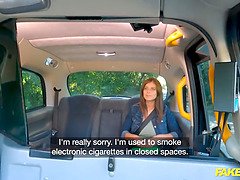 Tiffany Blue caught smoking in taxi and pays with her big tits & mouth