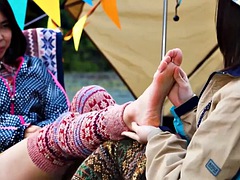 Two charming girls in a camping