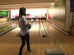 After bowling Czech girl gives boyfriend blowjob in the restroom