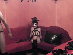Sissy victim eat Fuck Mistress Wife In Boots Mask strap-on