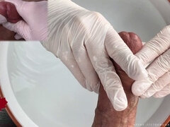 Sensual medical water features from a patient's perspective - intense handjob with white spandex gloves