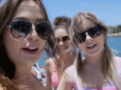 Boat foursome with kinky bikini teen cuties