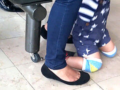 SPANISH doll SHOEPLAY AT FOOD COURT