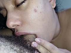 EXTREME BLOWJOB, big mouth devours cock and balls, swallows with her deliciously smeared mouth
