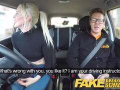 Fake Driving School lesson ends in suprise squirting orgasm and creampie