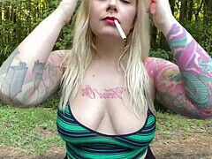 Hot blonde, asmr, smoking cigarette