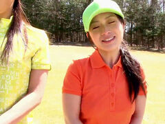 three chinese honeys play a game of strip golf