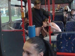 Exhibitionist couple is having hardcore sex in public transport