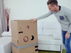 Sandra Wellness from a cardboard box humped by friend