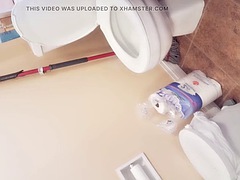 Bathroom fun with sexy trans slut fucking her ass with a brush