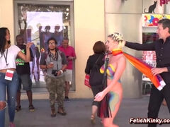 Painted body bombshell fisted in public places