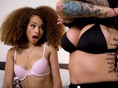 Tana Lea's big boobs makes ebony skinny tart Cecilia Lion wet