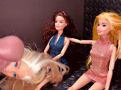 Small Penis Cumming on Clothed Barbie Dolls and Her Friends - CFNM and Bukkake Fetish Cumshot