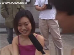 Lovely oriental gal taking part in amazing sex party in public place
