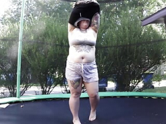 Porky Tattooed Eager mom Jumping and also Stripping on a Trampoline