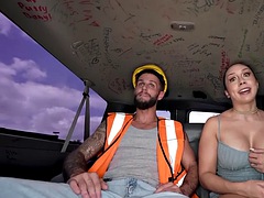 Str8 street worker fucks gay ass in public van outdoor