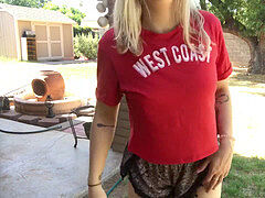 luxurious platinum-blonde farts outside