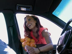 Cute ebony fucks stranger to sell oranges