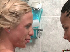 Interracial lesbian shower action