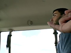 Real hairy stud str8 cums on gay guy in pickup truck for money