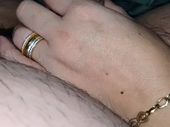 Step mom nails scratches step son balls while handjob his cock