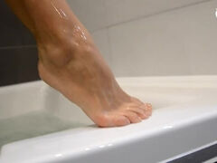 Stepsister's feet in bath (Satin Bloom feet, foot play, foot teasing, small feet, high arches, toes)