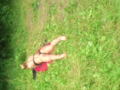 flash and cum on sunbathing sexy girl in park