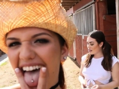 City gal lesbian sex with a couple of horny sexy cowgals