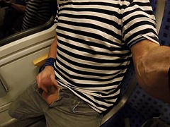 Jerk off and creamy cum on the train