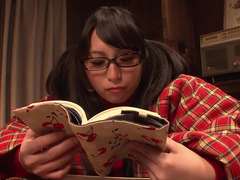 Nasty schoolgirl jerks solo while studying