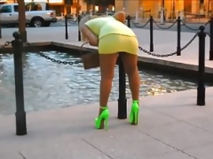 Sofia streetwalking in neon heels