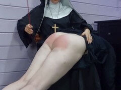 Naughty nun administers strict discipline with spanking (femdom roleplay)