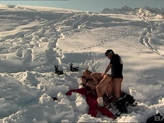 Judith Fox and Jessica Girl Share a Cock Up on the Snowy Mountain